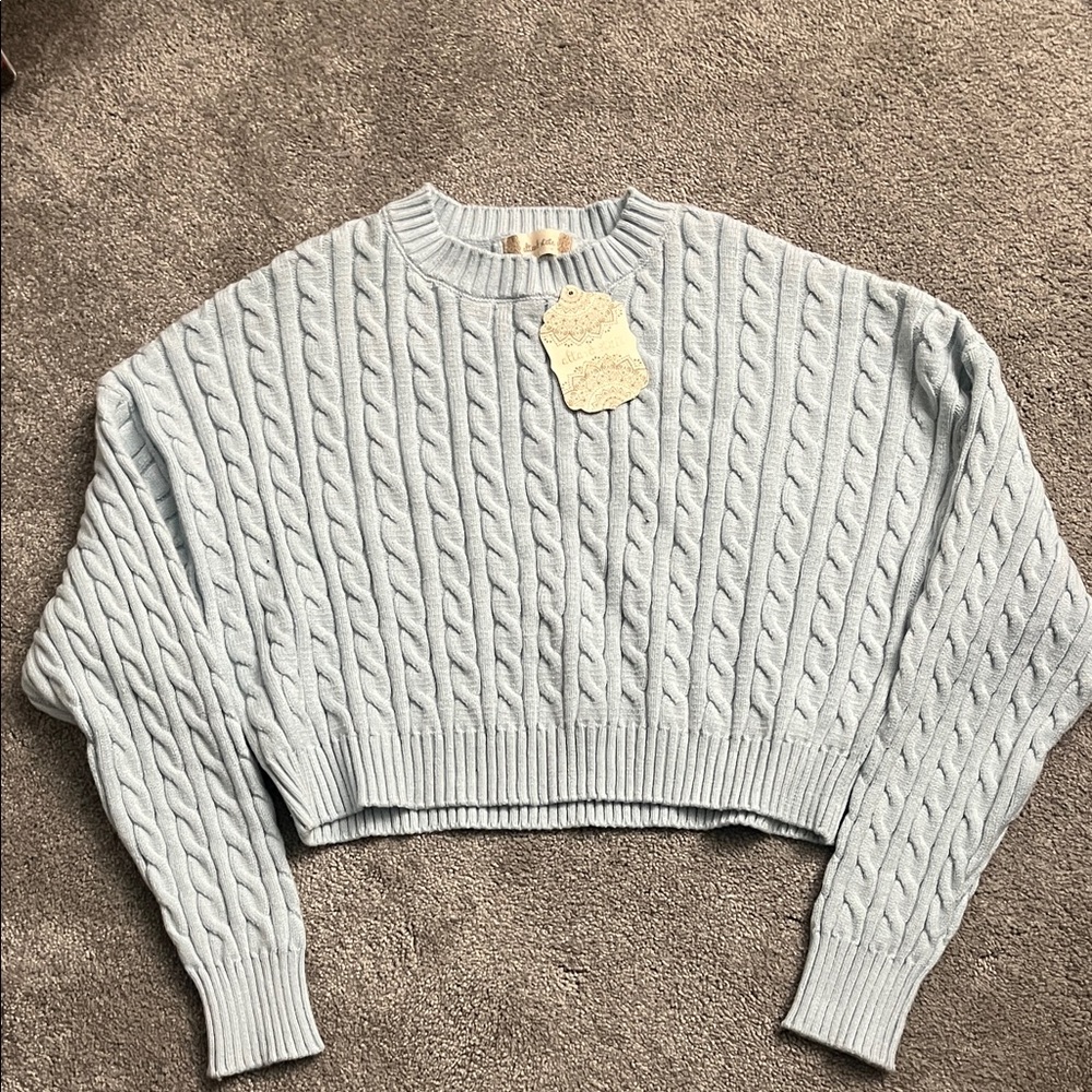 Altar'd State Soft Blue Cable Knit Sweater